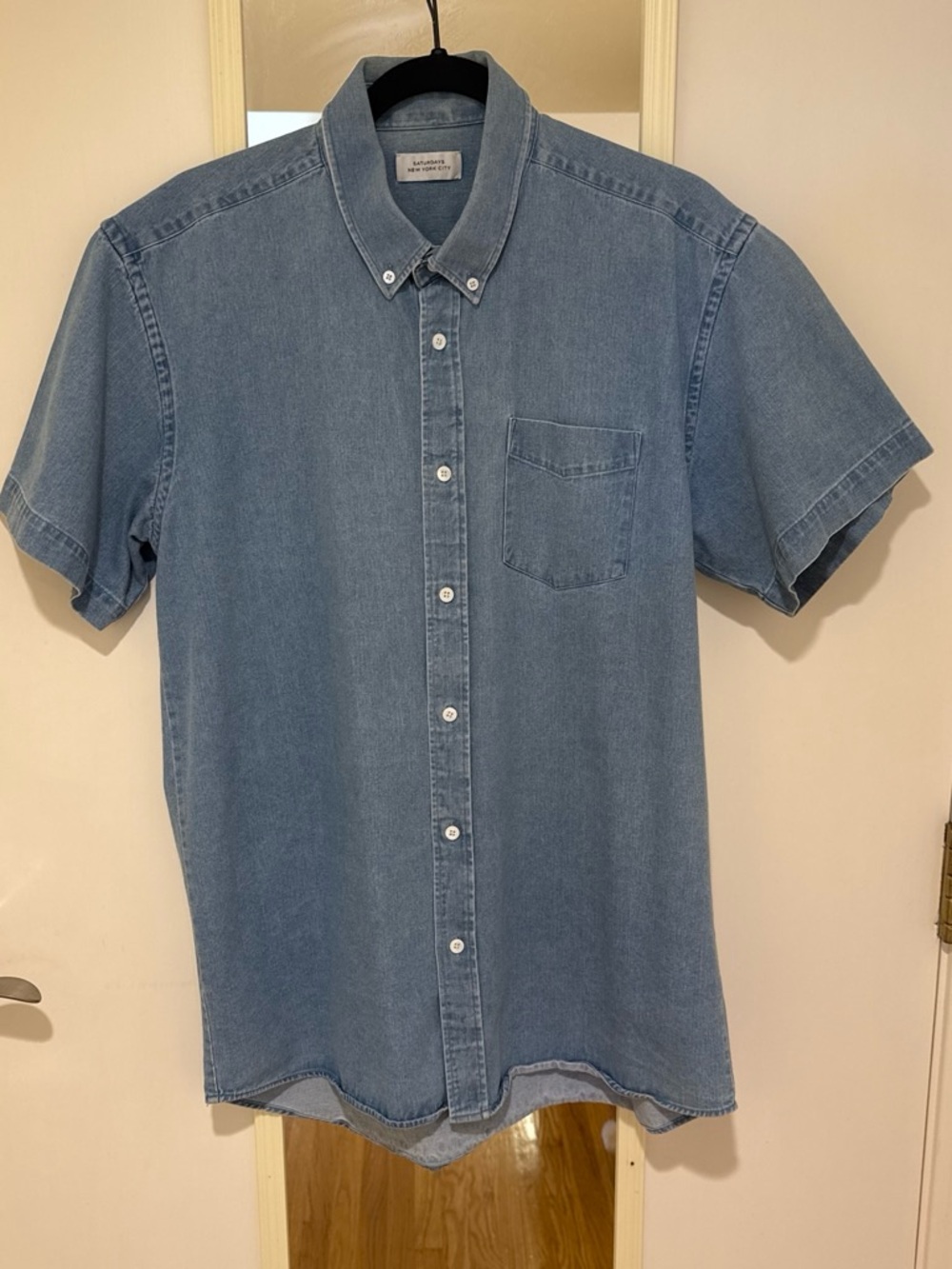 Saturdays New York City Light Blue Short-Sleeve Denim Button-Down